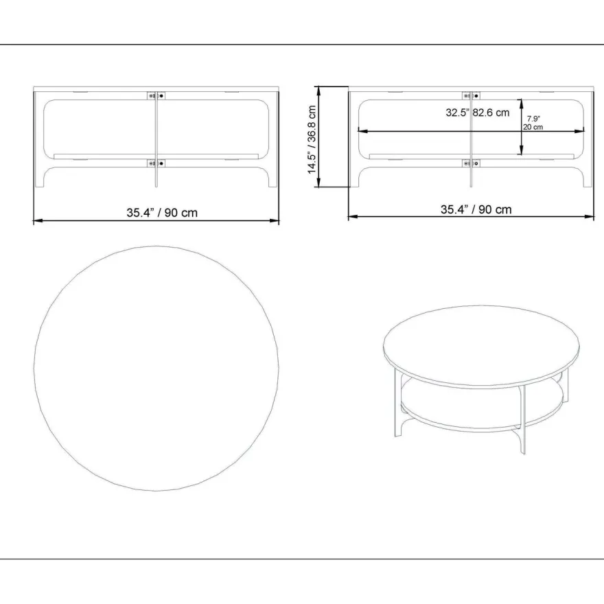 Sohvapöytä Linento Furniture Versy, 90cm, kulta/valkoinen