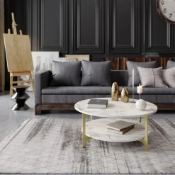 Sohvapöytä Linento Furniture Versy, 90cm, kulta/valkoinen