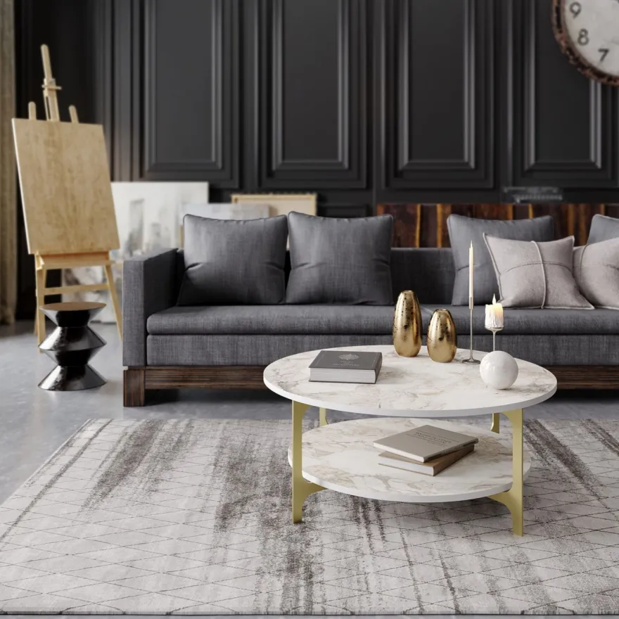 Sohvapöytä Linento Furniture Versy, 90cm, kulta/valkoinen