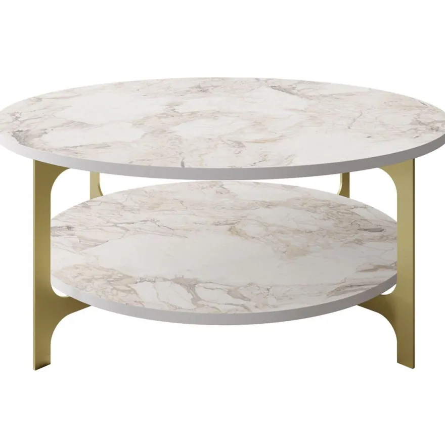 Sohvapöytä Linento Furniture Versy, 90cm, kulta/valkoinen