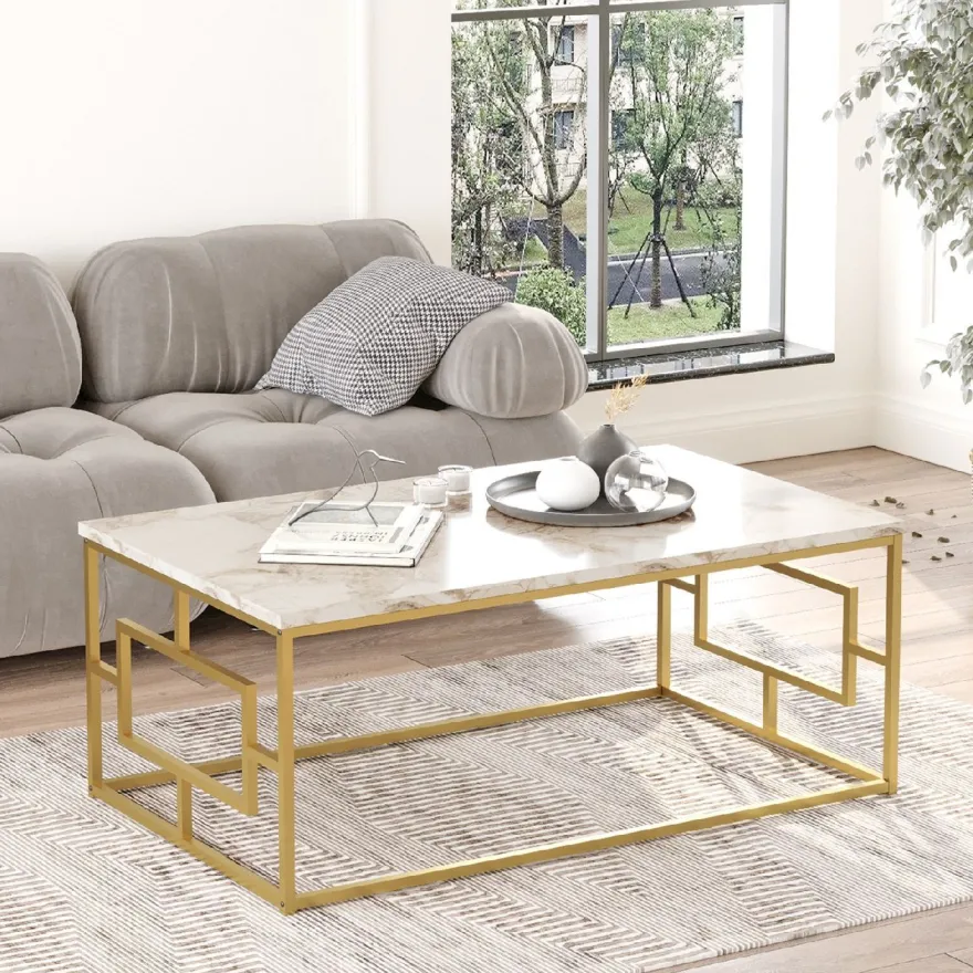 Sohvapöytä Linento Furniture VG12-GE valkoinen marmori/kulta