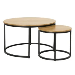 Sohvapöytäsetti Home4You Hedvig ø48/80cm, saarni/musta
