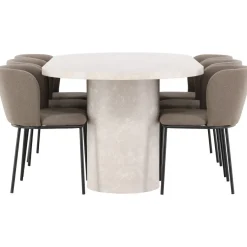 Soikea ruokailuryhmä Venture Home, 200x100cm beige Narvik-pöytä + 6 Edina-tuolia