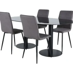 Soikea ruokailuryhmä Venture Home, 180x100cm musta Pillan-pöytä + 4 Windu-tuolia