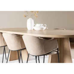 Soikea ruokailuryhmä Venture Home, 230x115cm ruskea Bootcut-pöytä + 6 beigeä Evelina-tuolia