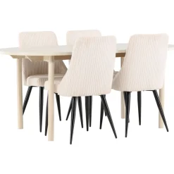 Soikea ruokailuryhmä Venture Home, 180x90cm vaalea Andy-pöytä + 4 beigeä Leone-tuolia, vakosametti