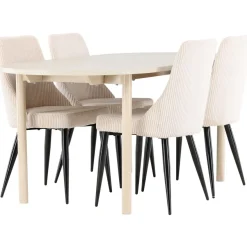 Soikea ruokailuryhmä Venture Home, 180x90cm vaalea Andy-pöytä + 4 beigeä Leone-tuolia, vakosametti