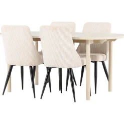 Soikea ruokailuryhmä Venture Home, 180x90cm vaalea Andy-pöytä + 4 beigeä Leone-tuolia, vakosametti