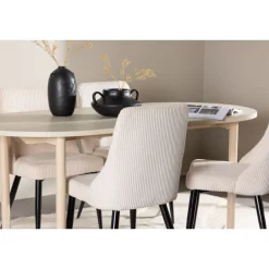 Soikea ruokailuryhmä Venture Home, 180x90cm vaalea Andy-pöytä + 4 beigeä Leone-tuolia, vakosametti