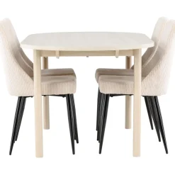 Soikea ruokailuryhmä Venture Home, 180x90cm vaalea Andy-pöytä + 4 beigeä Leone-tuolia, vakosametti