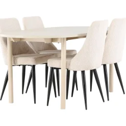 Soikea ruokailuryhmä Venture Home, 180x90cm vaalea Andy-pöytä + 4 beigeä Leone-tuolia, vakosametti