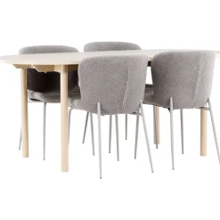 Soikea ruokailuryhmä Venture Home, 180x90cm vaalea Andy-pöytä + 4 harmaata Modesto-tuolia,