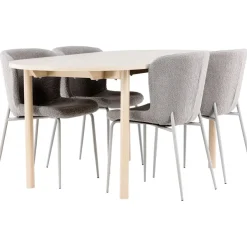 Soikea ruokailuryhmä Venture Home, 180x90cm vaalea Andy-pöytä + 4 harmaata Modesto-tuolia,