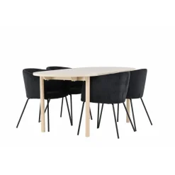 Soikea ruokailuryhmä Venture Home, 180x90cm vaalea Andy-pöytä + 4 mustaa Berit-tuolia, vakosametti