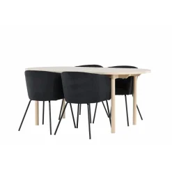 Soikea ruokailuryhmä Venture Home, 180x90cm vaalea Andy-pöytä + 4 mustaa Berit-tuolia, vakosametti