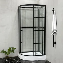 Suihkukaappi Bathlife Betrakta, 90x70cm, pyöreä, kirkas lasi, musta kehys
