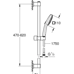 Suihkusetti Grohe Vitalio Comfort 110, 60cm, vettä säästävä, 3 suihkutoimintoa, hierova suihku, kromi