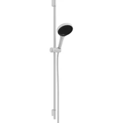 Suihkusetti Hansgrohe Rainfinity 130 3jet, suihkutanko S Puro 90 cm, liu'ulla ja Designflex-tekstiilisuihkuletkulla 160 cm, mattavalkoinen