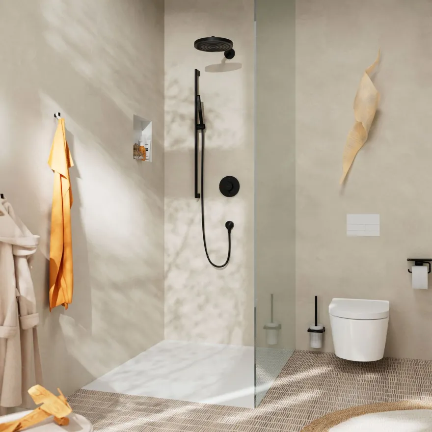 Suihkutanko Hansgrohe Unica S Puro, 65 cm, Easy slide -liu'ulla ja Isiflex-suihkuletkulla 160 cm, mattamusta