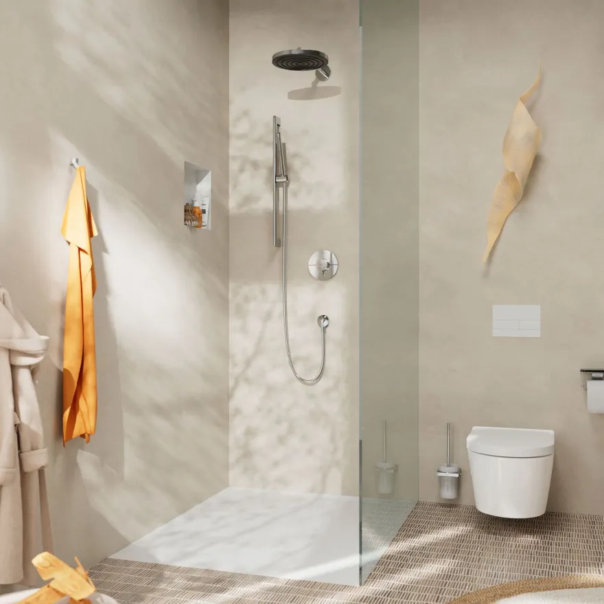 Suihkutanko Hansgrohe Unica S Puro, 65 cm, Easy slide -liu'ulla ja Isiflex-suihkuletkulla 160 cm, kromi