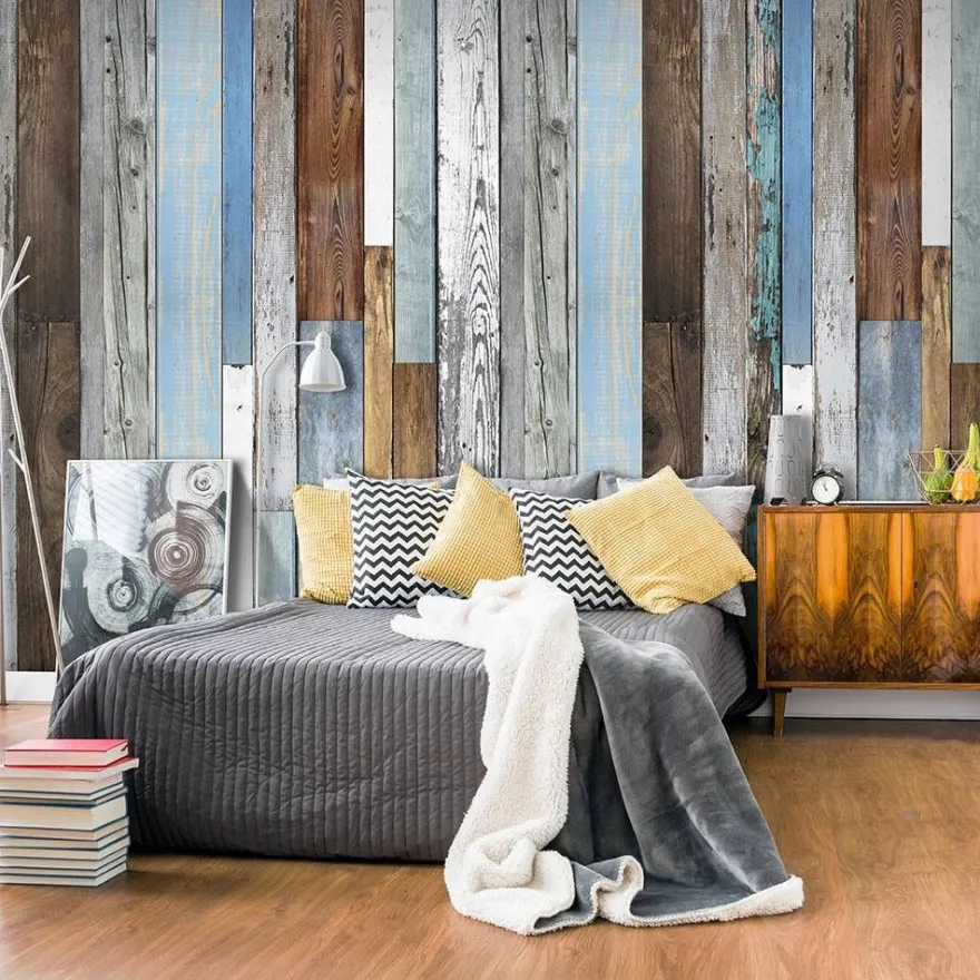 Tapetti Artgeist Old Beauty, 50x1000cm, puujäljitelmä, sininen/ruskea