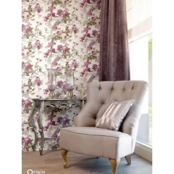 Tapetti Bloomingdale 326152 0,53x10,05 m, lintu, maalaisromanttinen, luonnonvalkoinen, lila, vihreä