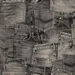 Tapetti Denim 137738, teksti, harmaa/musta, non-woven