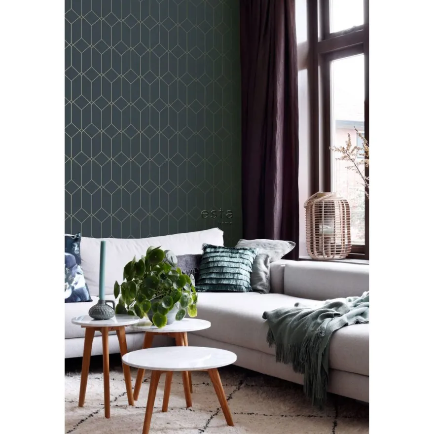 Tapetti Esta Art Deco 139225, non-woven, tummansininen