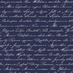 Tapetti Handwriting Latin Flower Names 128040, non-woven, teksti, tummansininen
