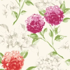 Tapetti Hydrangeas 128019, non-woven, pioni, ruusu, romanttinen, fuksia/korallinpunainen
