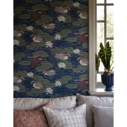 Tapetti Långelid/Von Brömssen Duck pond, non-woven, joutsen, tummansininen