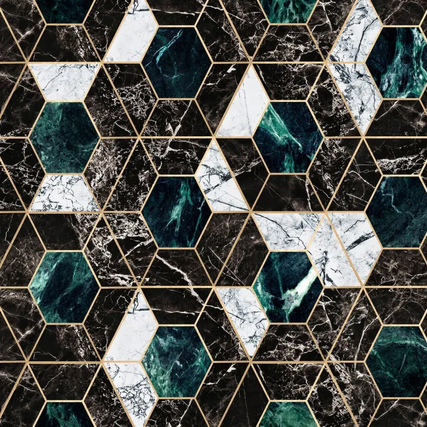 Tapetti Mindthegap Hexa, marmori, musta/vihreä