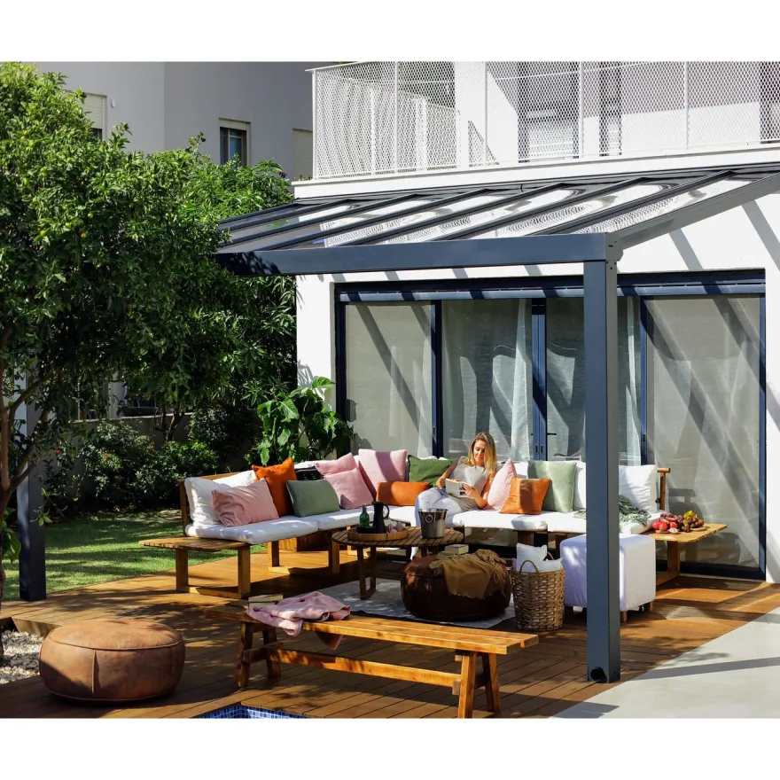 Terassikatos Palram-Canopia Stockholm Premium, 3.4x5.2m, harmaa/kirkas