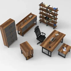 Toimistokalustesetti Linento Furniture Mn12-Ba, ruskea