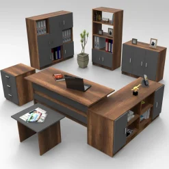 Toimistokalustesetti Linento Furniture VO19-Ba, tummanruskea/antrasiitti