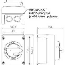 Turvakytkin vääntimellä Katko IsoSafe KUM 325 3X25A 400V 11kW aurinkovoimaloille
