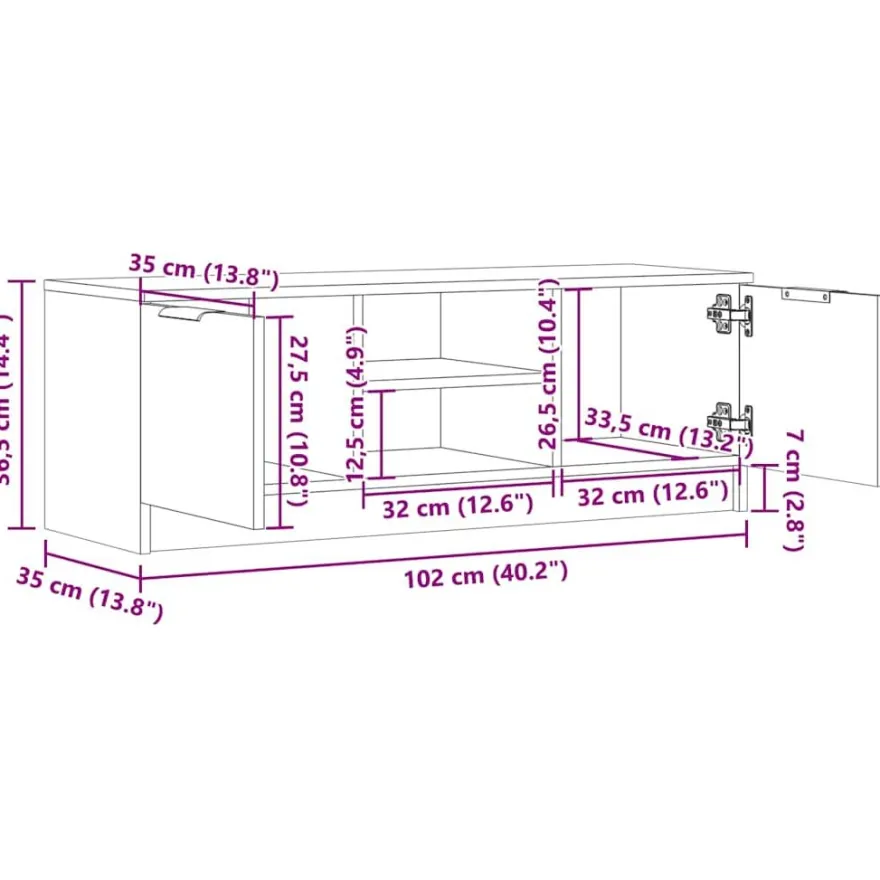 TV-kaappi vanhaa puuta 102x35x36,5 cm tekninen puu (56858)