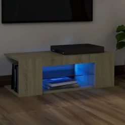 TV-taso LED-valoilla, Sonoma-tammi, 90x39x30 cm
