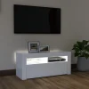 TV-taso LED-valoilla, valkoinen, 90x35x40 cm
