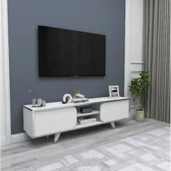 TV-taso Linento Furniture Zambak valkoinen/nikkeli