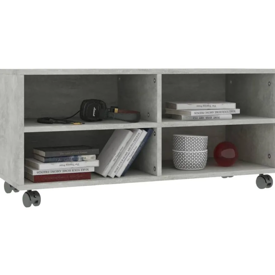 Tv-taso rullapyörillä betoninharmaa 90x35x35 cm lastulevy