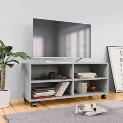 Tv-taso rullapyörillä betoninharmaa 90x35x35 cm lastulevy