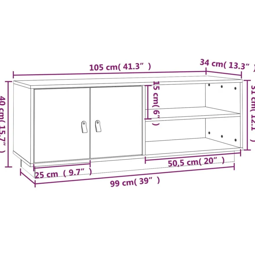 TV-taso täysi mänty 105x34x40 cm, eri värejä (17152)