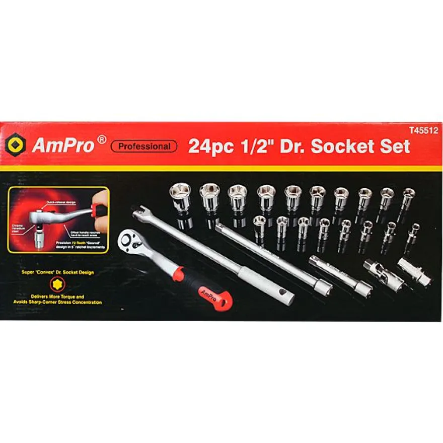 Työkalusarja AmPro, 1/2", SAE, 24-osainen, 6pt