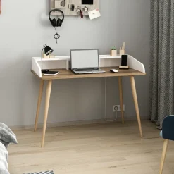 Työpöytä Linento Furniture Mir, ruskea/valkoinen
