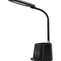 Työpöytävalaisin Lucide Penny 34cm, langaton latausasema, kynäteline, musta
