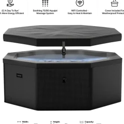 Ulkoporeallas Wave Spa Como, 6 hlöä, 90 suutinta, WiFi, kahdeksankulmainen, koottava, musta
