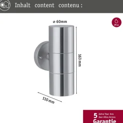 Ulkoseinävalaisin Paulmann Flame, IP44, 6cm, rst