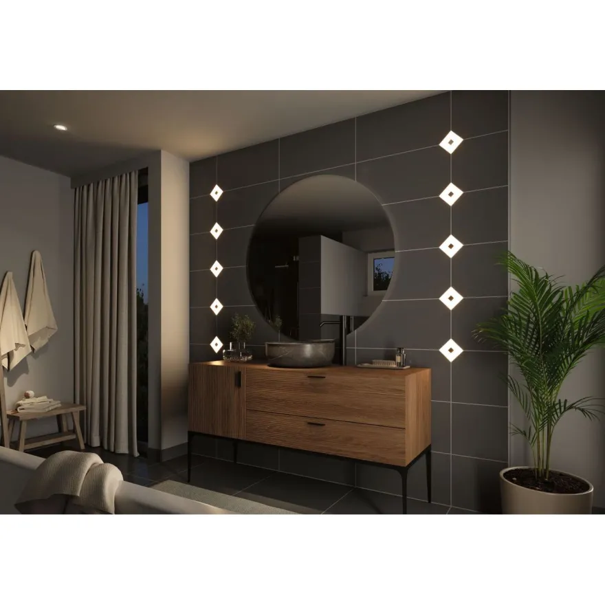 Upotettava LED-seinävalaisin Paulmann LumiTiles, IP44, 10x10cm, 2700K, himmennettävä, valkoinen
