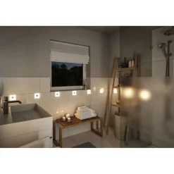 Upotettava LED-seinävalaisin Paulmann LumiTiles, IP44, 10x10cm, 2700K, himmennettävä, valkoinen